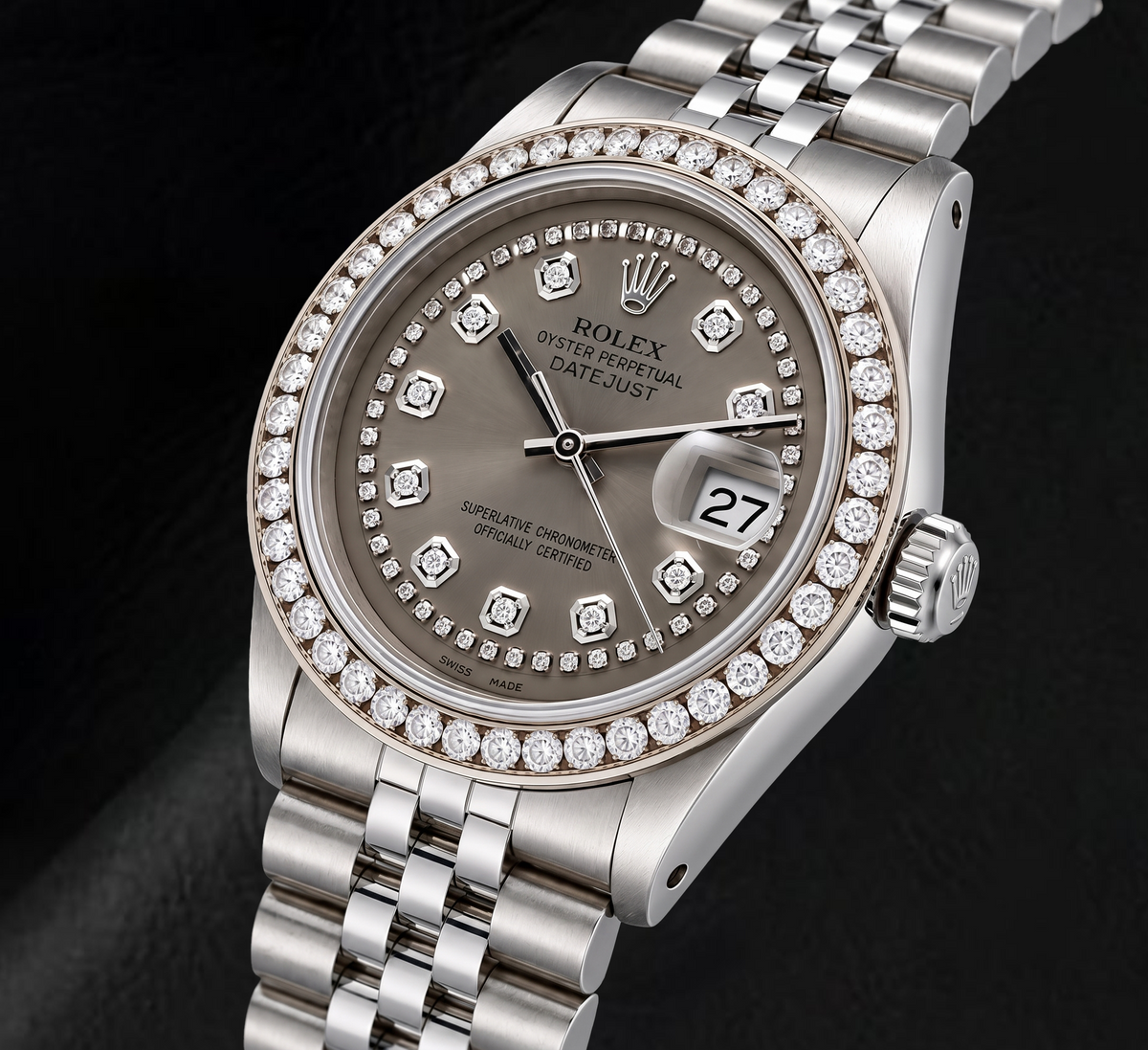 Rolex Datejust 1601 36mm Gray String Diamond Dial Stainless Steel Watch