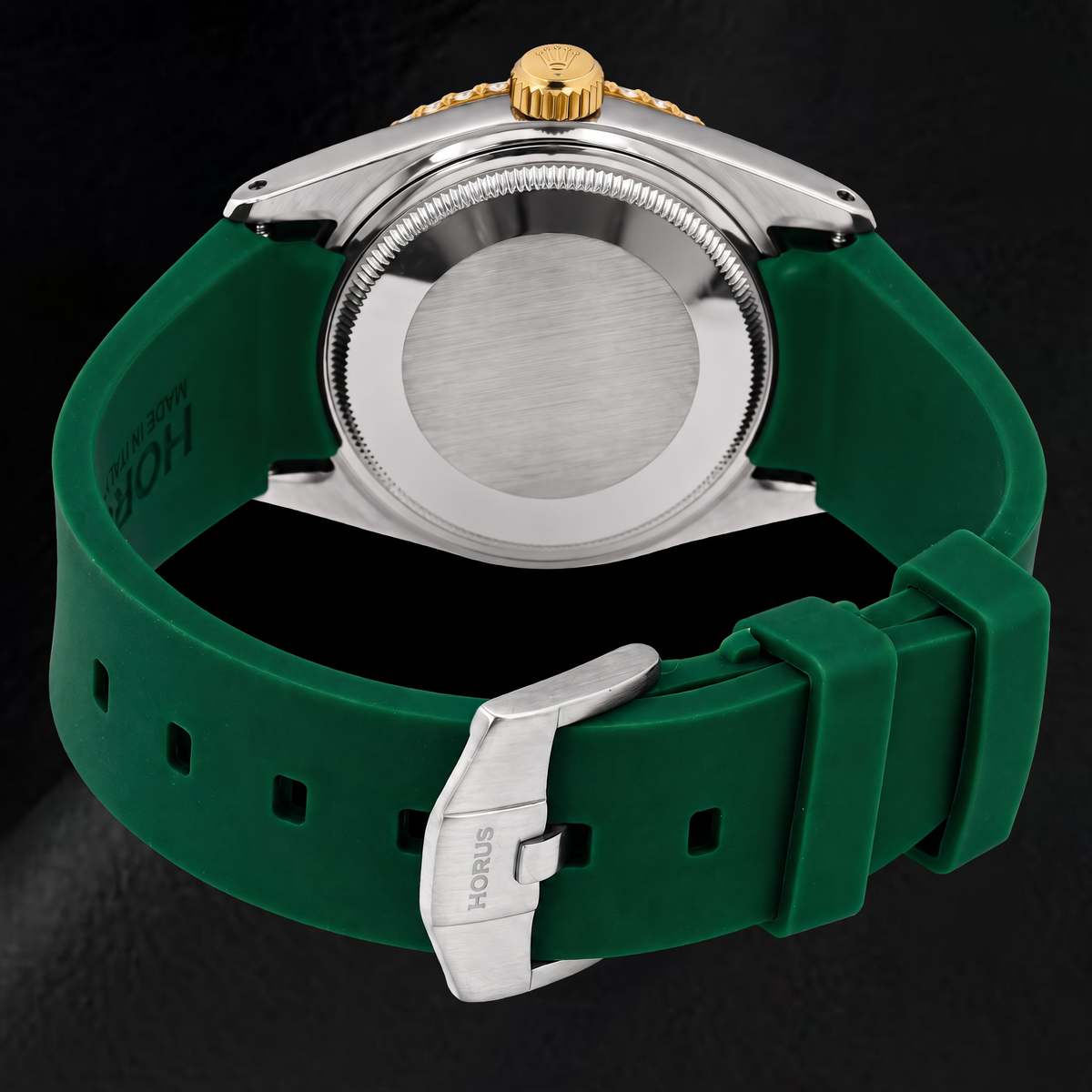 Rolex Datejust 1601 36mm Green Diamond Dial Green Rubber Strap Two Tone Watch