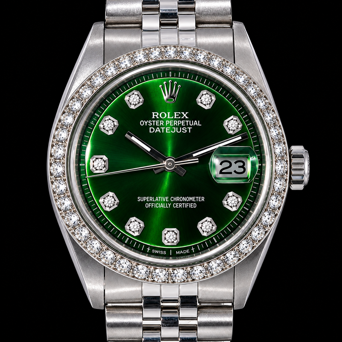 Rolex Datejust 1601 36mm Green Diamond Dial Stainless Steel Watch