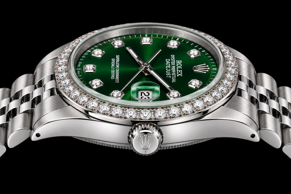 Rolex Datejust 1601 36mm Green Diamond Dial Stainless Steel Watch