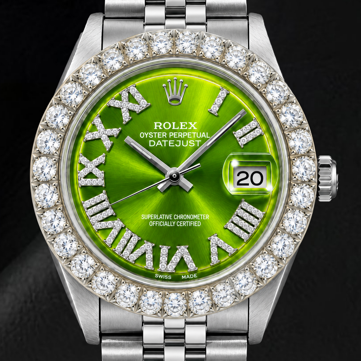 Rolex Datejust 1601 36mm Green Roman Diamond Dial Stainless Steel Watch