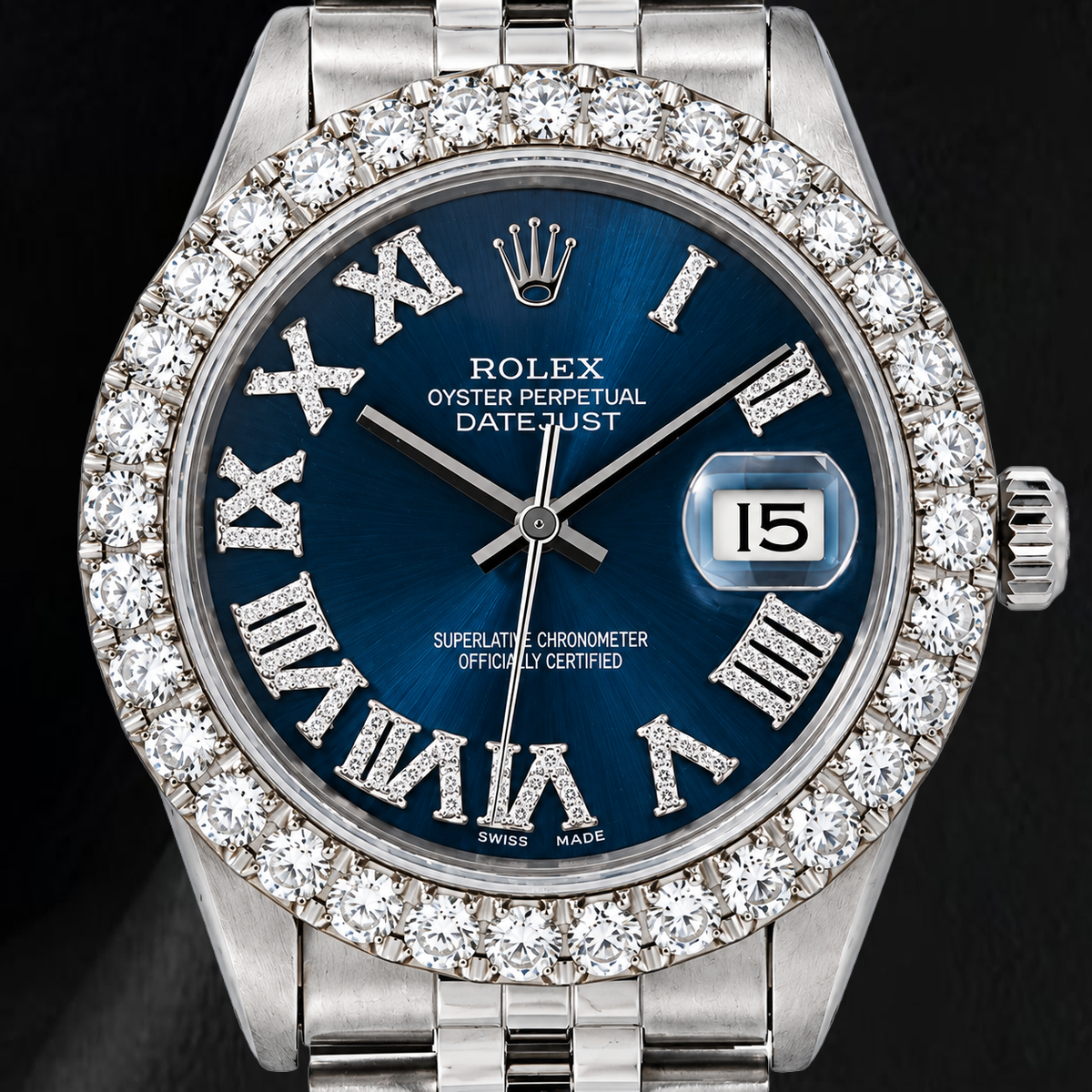 Rolex Datejust 16030 31mm Blue Roman Diamond Dial Stainless Steel Watch