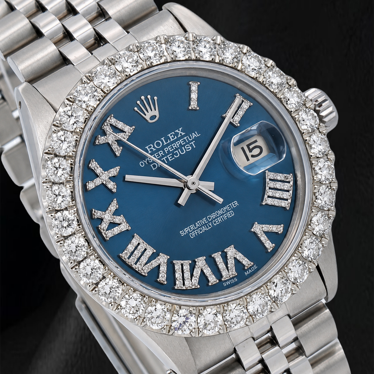 Rolex Datejust 16030 31mm Blue Roman Diamond Dial Stainless Steel Watch