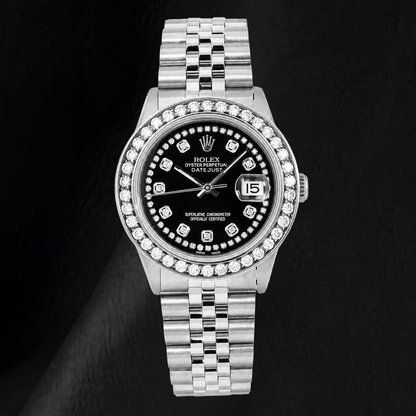 Rolex Datejust 16030 36mm Black String Diamond Dial Stainless Steel Watch