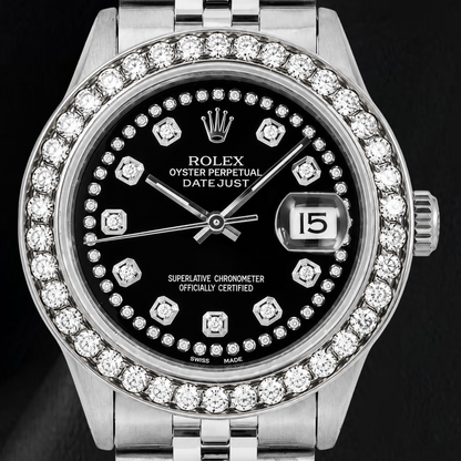 Rolex Datejust 16030 36mm Black String Diamond Dial Stainless Steel Watch