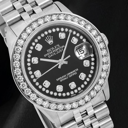 Rolex Datejust 16030 36mm Black String Diamond Dial Stainless Steel Watch