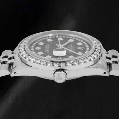 Rolex Datejust 16030 36mm Black String Diamond Dial Stainless Steel Watch