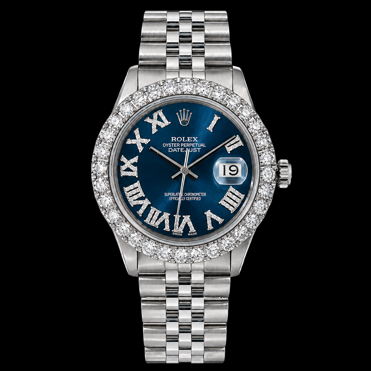Rolex Datejust 16030 36mm Blue Roman Diamond Dial Stainless Steel Watch