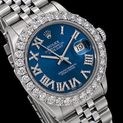 Rolex Datejust 16030 36mm Blue Roman Diamond Dial Stainless Steel Watch