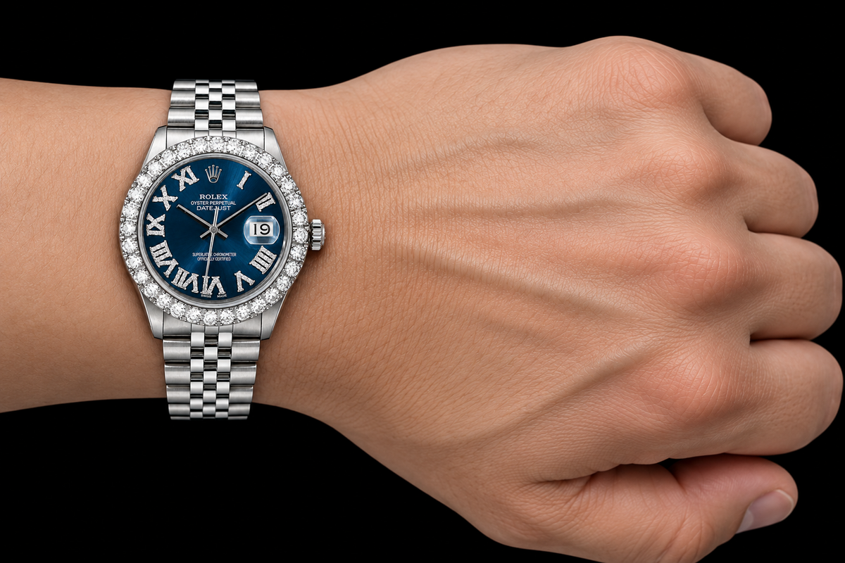 Rolex Datejust 16030 36mm Blue Roman Diamond Dial Stainless Steel Watch