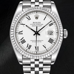 Rolex Datejust 1603 36mm White Roman Dial Stainless Steel Watch
