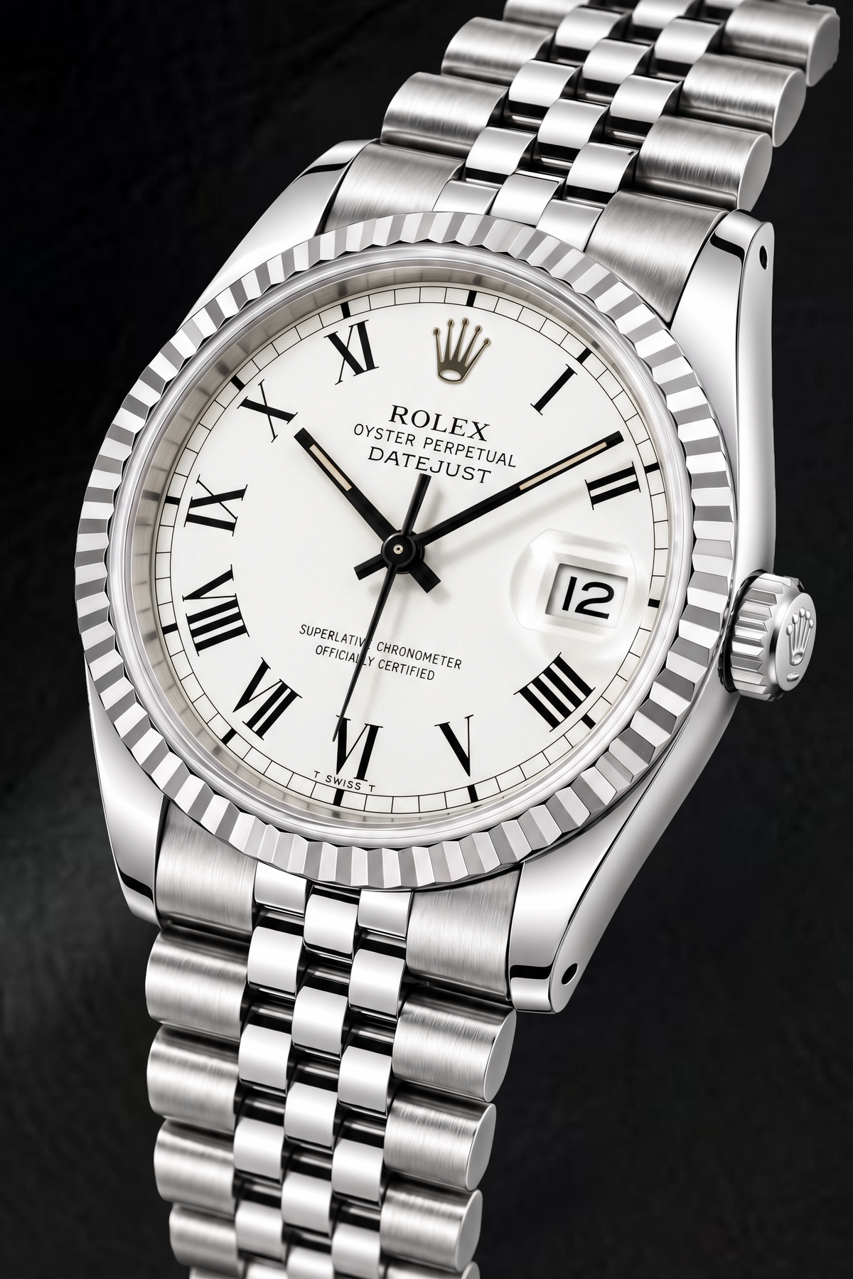 Rolex Datejust 1603 36mm White Roman Dial Stainless Steel Watch