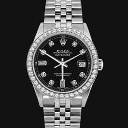 Rolex Datejust 16200 36mm Black Diamond Dial Stainless Steel Watch