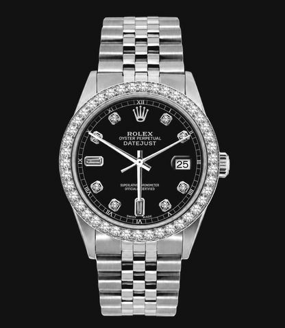 Rolex Datejust 16200 36mm Black Diamond Dial Stainless Steel Watch