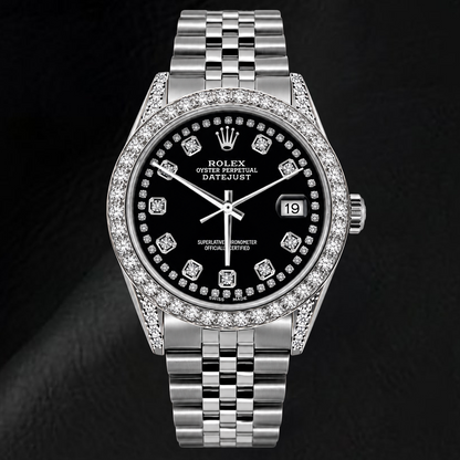 Rolex Datejust 16200 36mm Black Diamond Dial Stainless Steel Watch