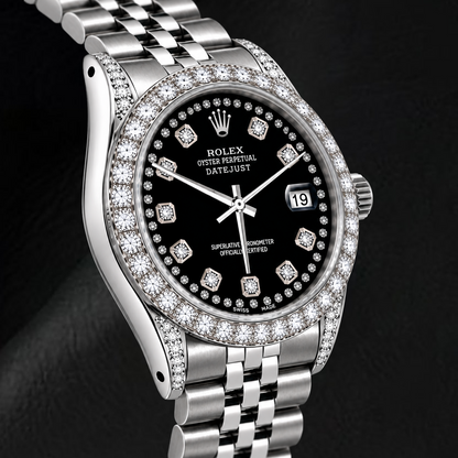 Rolex Datejust 16200 36mm Black Diamond Dial Stainless Steel Watch