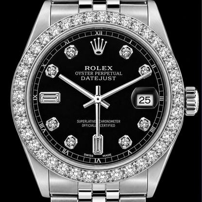 Rolex Datejust 16200 36mm Black Diamond Dial Stainless Steel Watch