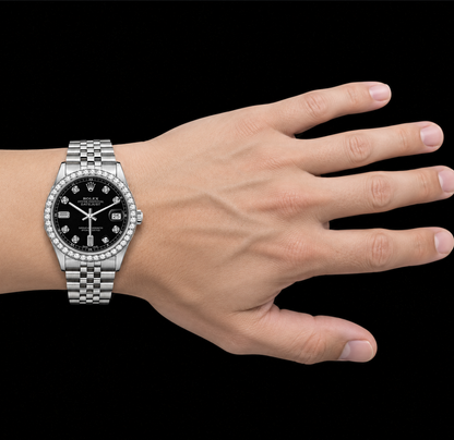 Rolex Datejust 16200 36mm Black Diamond Dial Stainless Steel Watch