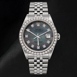 Rolex Datejust 16200 36mm Black Mother of Pearl Diamond Dial Stainless Steel Watch