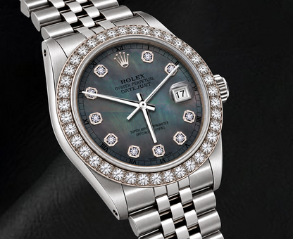Rolex Datejust 16200 36mm Black Mother of Pearl Diamond Dial Stainless Steel Watch