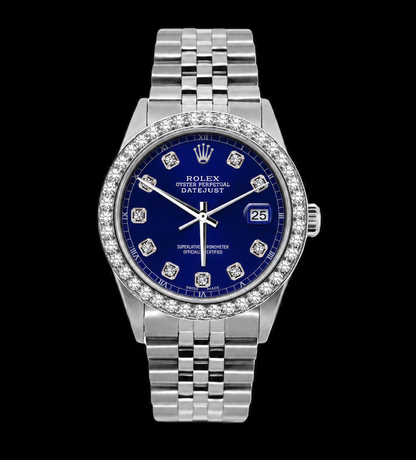Rolex Datejust 16200 36mm Blue Diamond Dial Stainless Steel Watch Jubilee