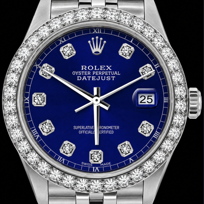 Rolex Datejust 16200 36mm Blue Diamond Dial Stainless Steel Watch Jubilee