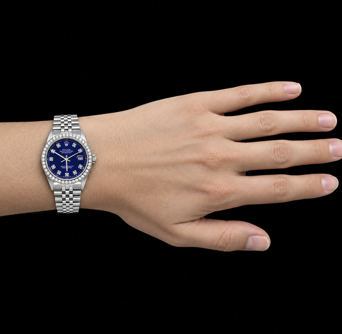 Rolex Datejust 16200 36mm Blue Diamond Dial Stainless Steel Watch Jubilee