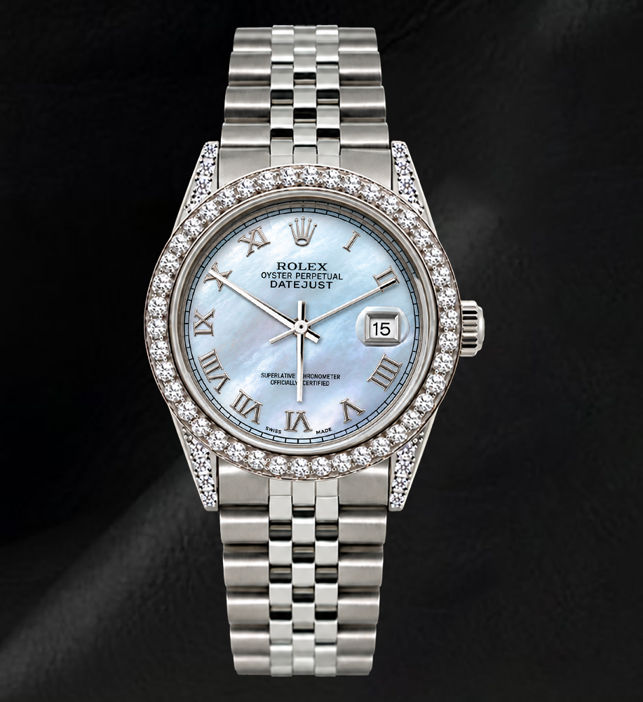 Rolex Datejust 16200 36mm Blue Mother of Pearl Roman Dial Stainless Steel Watch