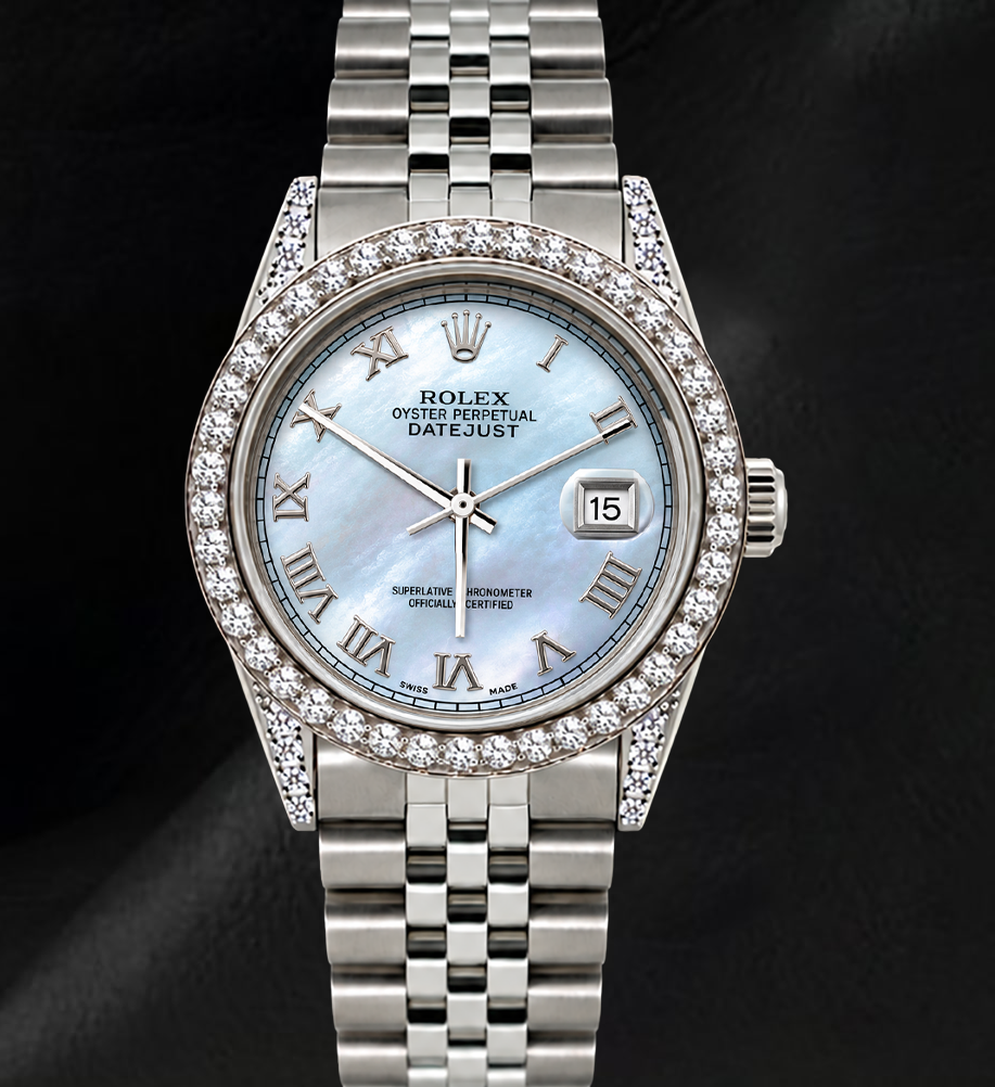 Rolex Datejust 16200 36mm Blue Mother of Pearl Roman Dial Stainless Steel Watch