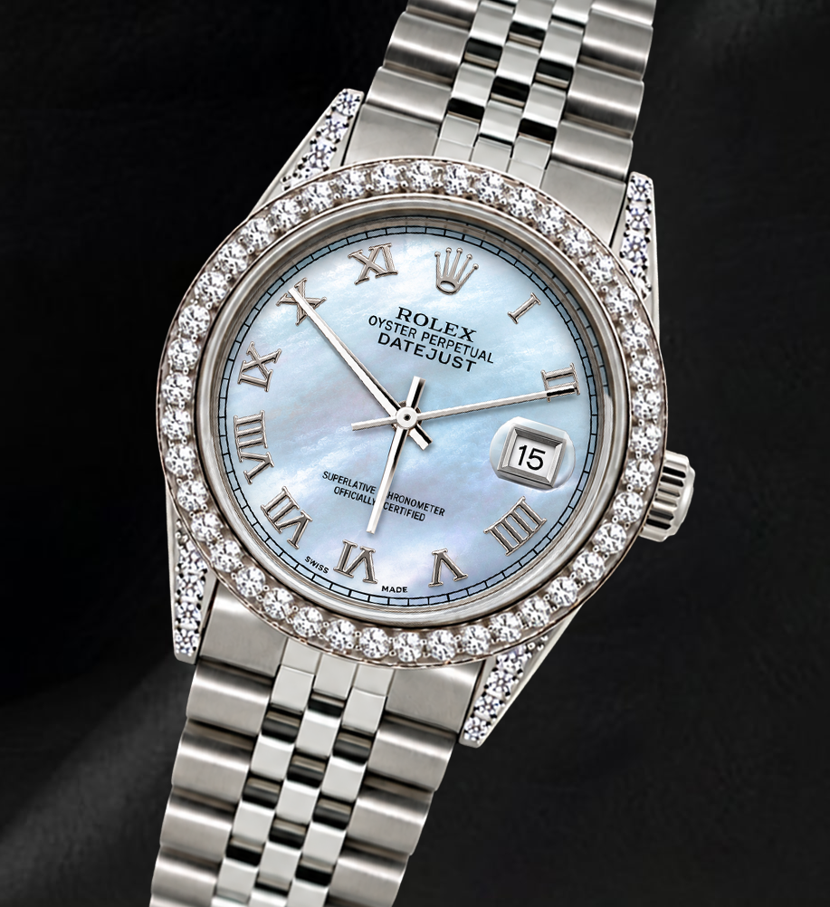 Rolex Datejust 16200 36mm Blue Mother of Pearl Roman Dial Stainless Steel Watch