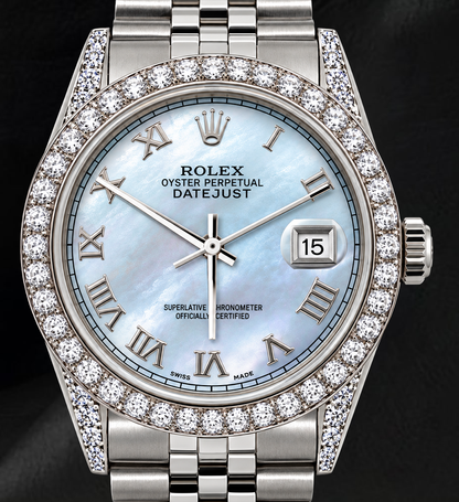 Rolex Datejust 16200 36mm Blue Mother of Pearl Roman Dial Stainless Steel Watch