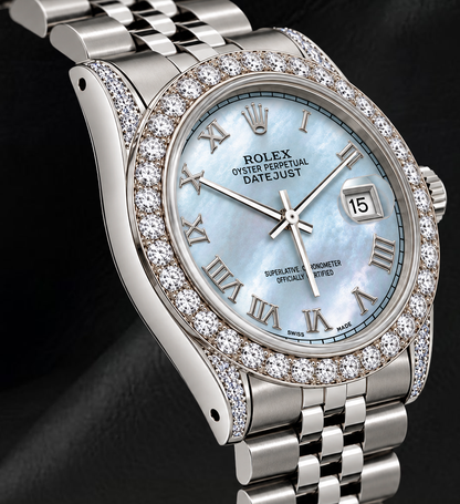 Rolex Datejust 16200 36mm Blue Mother of Pearl Roman Dial Stainless Steel Watch