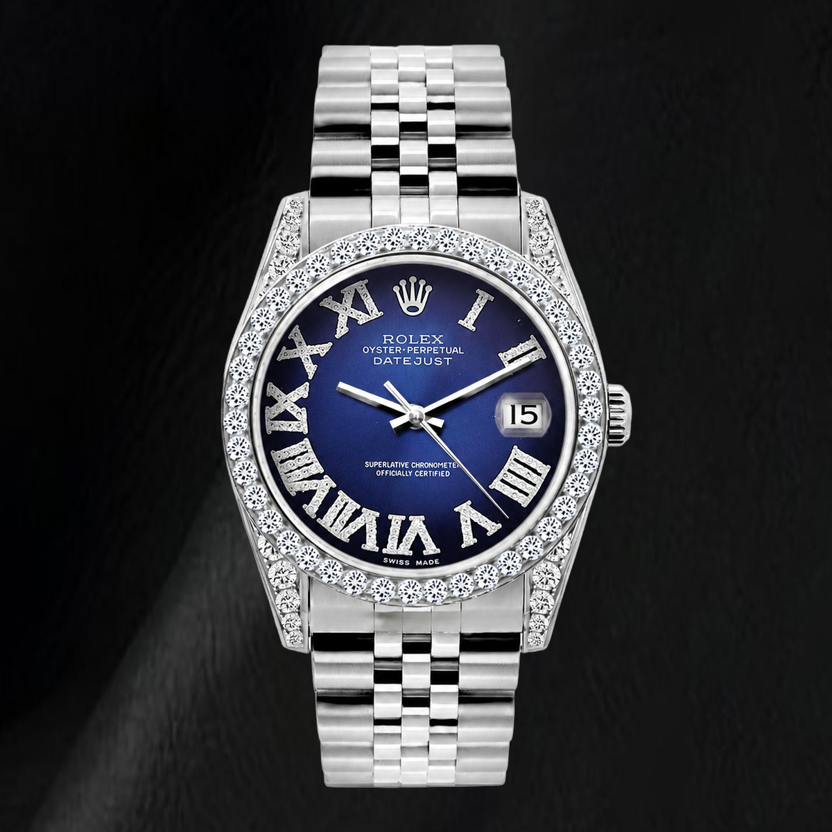 Rolex Datejust 16200 36mm Blue Roman Diamond Dial Stainless Steel Watch