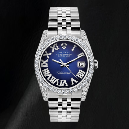 Rolex Datejust 16200 36mm Blue Roman Diamond Dial Stainless Steel Watch
