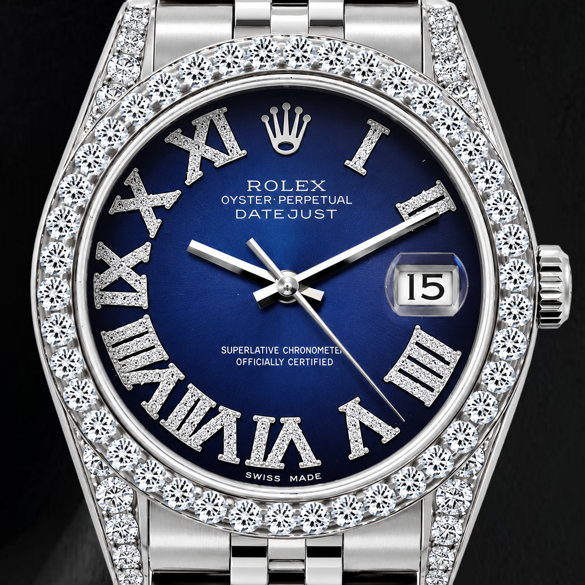 Rolex Datejust 16200 36mm Blue Roman Diamond Dial Stainless Steel Watch