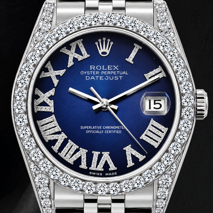 Rolex Datejust 16200 36mm Blue Roman Diamond Dial Stainless Steel Watch