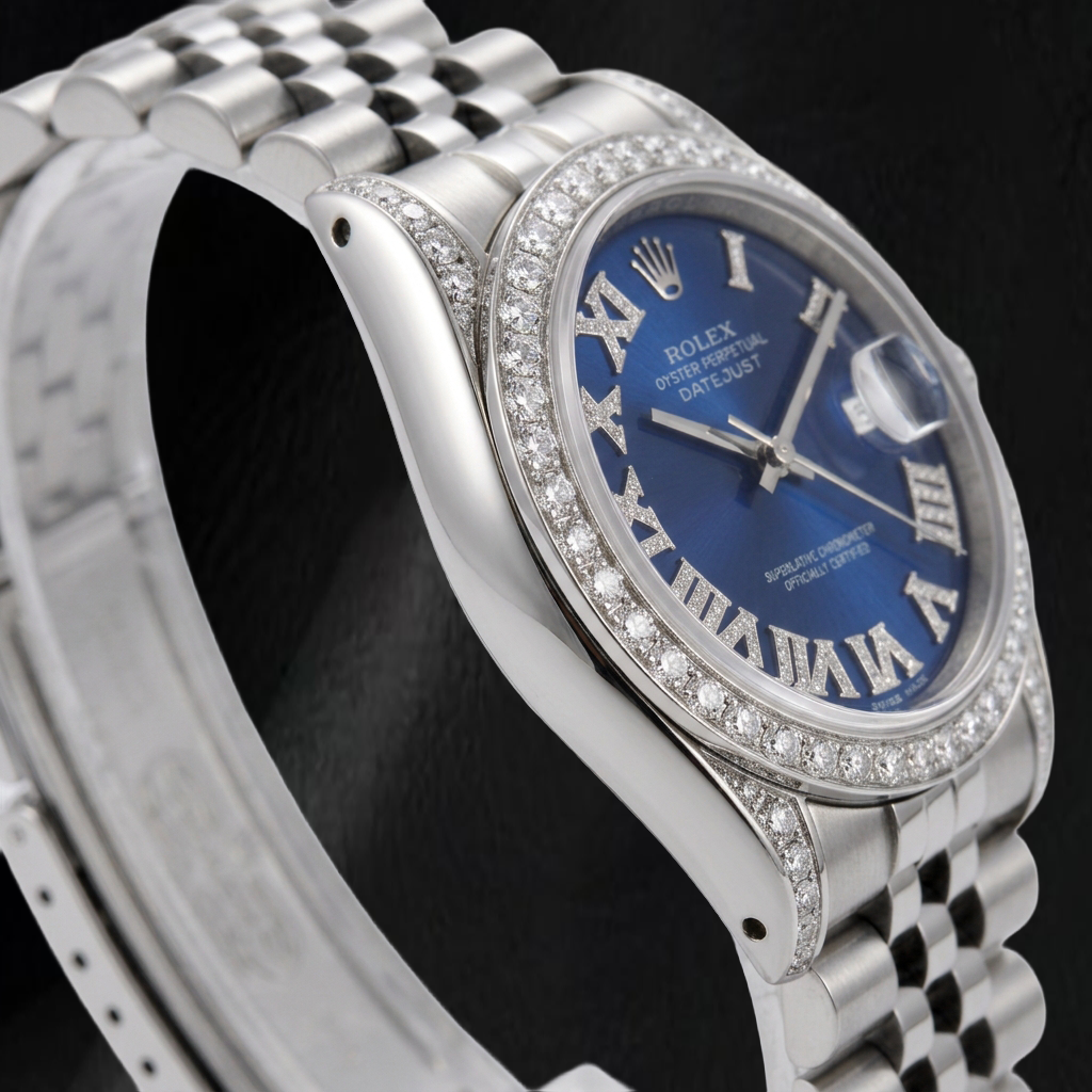 Rolex Datejust 16200 36mm Blue Roman Diamond Dial Stainless Steel Watch