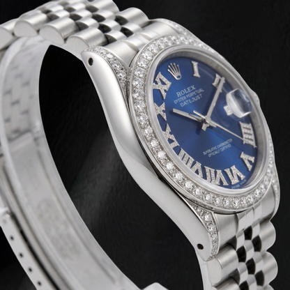Rolex Datejust 16200 36mm Blue Roman Diamond Dial Stainless Steel Watch