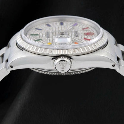 Rolex Datejust 16200 36mm Rainbow Paved Diamond Dial Stainless Steel Watch