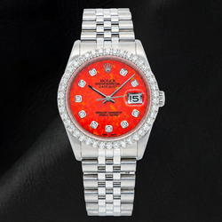Rolex Datejust 16200 36mm Red Diamond Dial Stainless Steel Watch