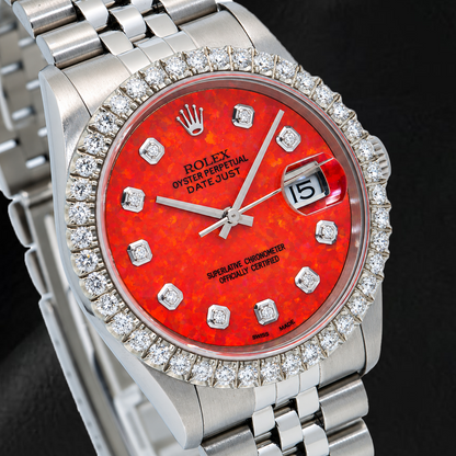 Rolex Datejust 16200 36mm Red Diamond Dial Stainless Steel Watch