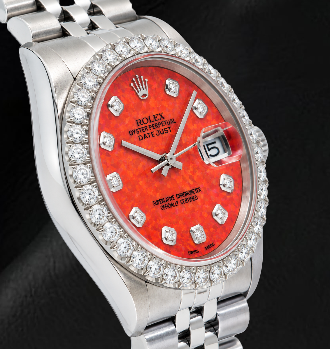 Rolex Datejust 16200 36mm Red Diamond Dial Stainless Steel Watch