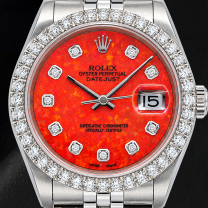 Rolex Datejust 16200 36mm Red Diamond Dial Stainless Steel Watch