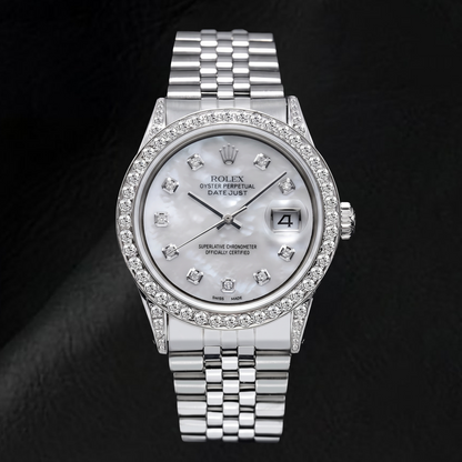 Rolex Datejust 16200  36mm White Mother of Pearl Diamond Dial Stainless Steel Watch 