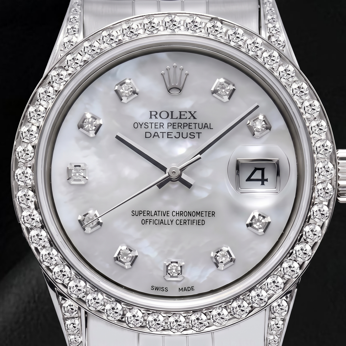 Rolex Datejust 16200  36mm White Mother of Pearl Diamond Dial Stainless Steel Watch 