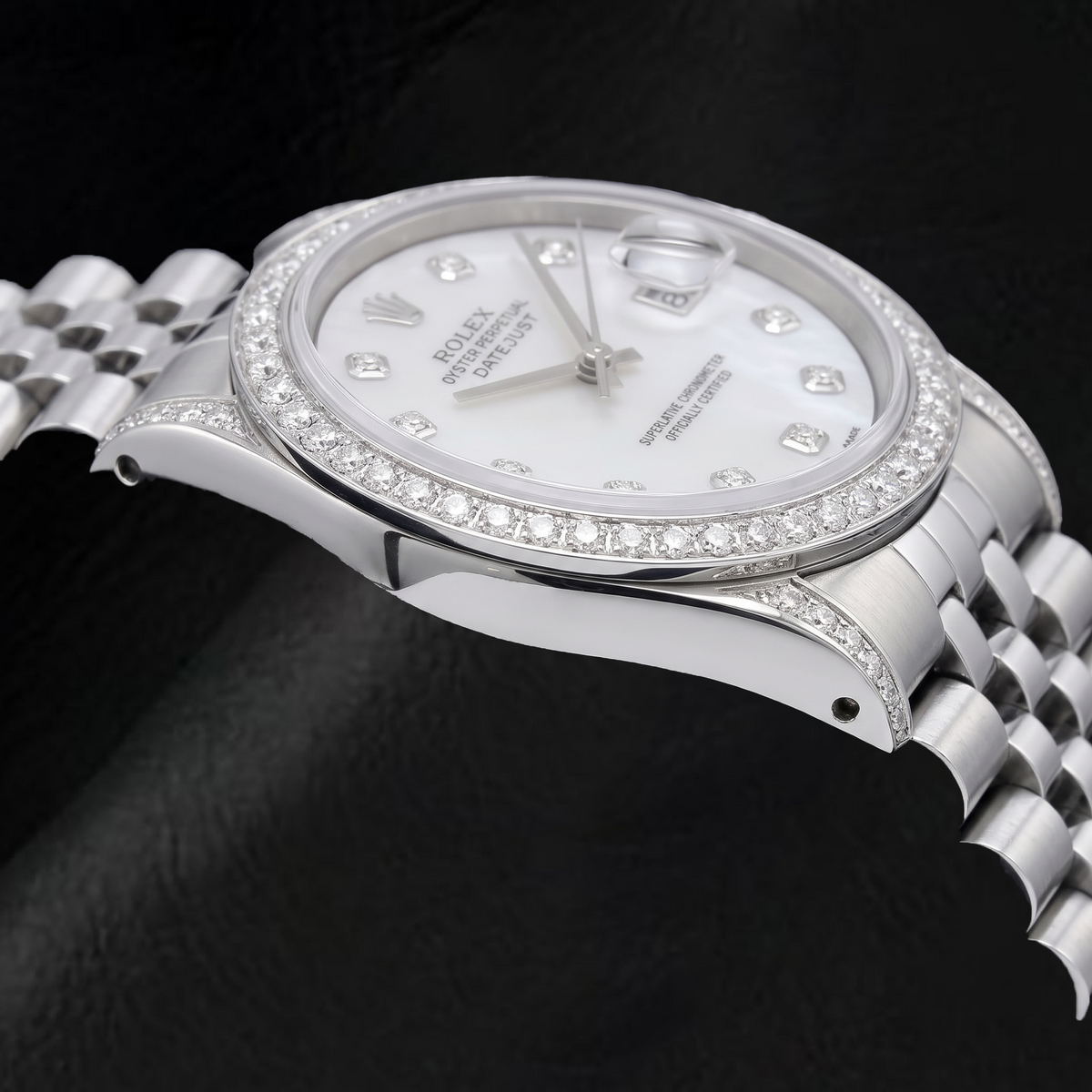 Rolex Datejust 16200  36mm White Mother of Pearl Diamond Dial Stainless Steel Watch 
