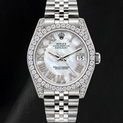 Rolex Datejust 16200 36mm White Mother of Pearl Roman Diamond Dial Stainless Steel Watch