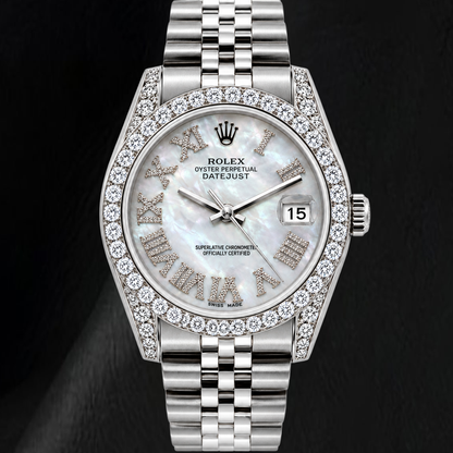 Rolex Datejust 16200 36mm White Mother of Pearl Roman Diamond Dial Stainless Steel Watch