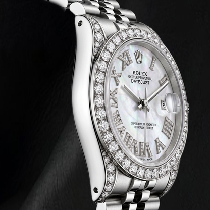 Rolex Datejust 16200 36mm White Mother of Pearl Roman Diamond Dial Stainless Steel Watch