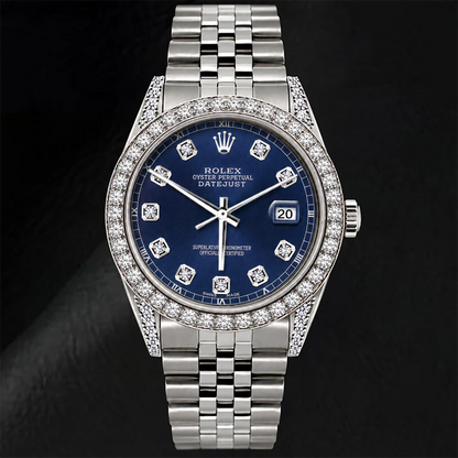 Rolex Datejust 16200 Blue Diamond Dial 36mm Diamond Bezel Watch Stainless Steel